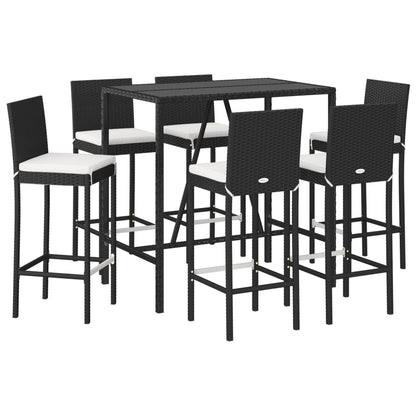 vidaXL 7 Piece Garden Bar Set with Cushions Black Poly Rattan