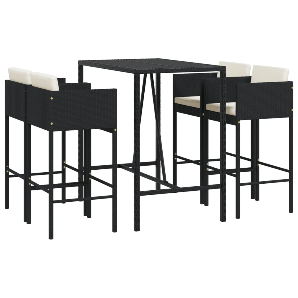 vidaXL 5 Piece Garden Bar Set with Cushions Black Poly Rattan