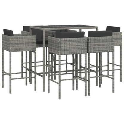 vidaXL 7 Piece Garden Bar Set with Cushions Grey Poly Rattan
