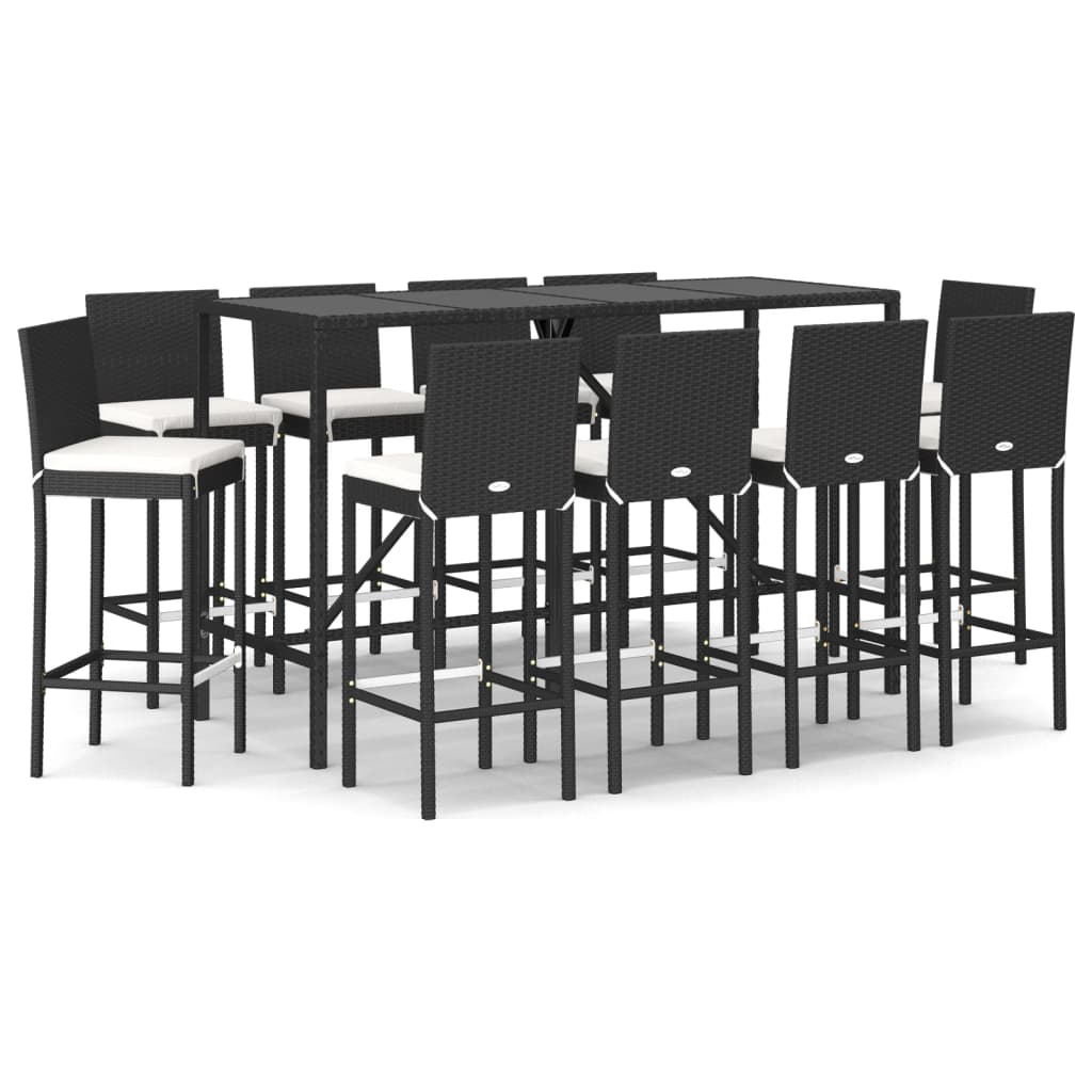 vidaXL 11 Piece Garden Bar Set with Cushions Black Poly Rattan