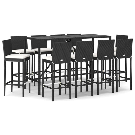 vidaXL 11 Piece Garden Bar Set with Cushions Black Poly Rattan