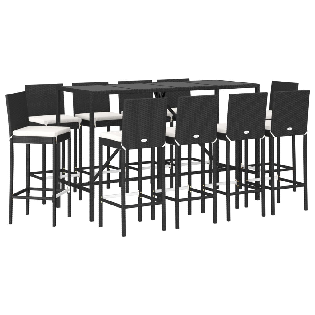 vidaXL 11 Piece Garden Bar Set with Cushions Black Poly Rattan