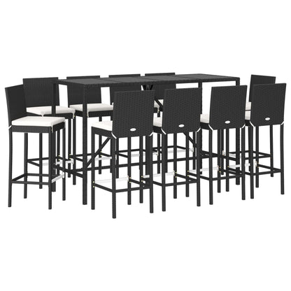 vidaXL 11 Piece Garden Bar Set with Cushions Black Poly Rattan
