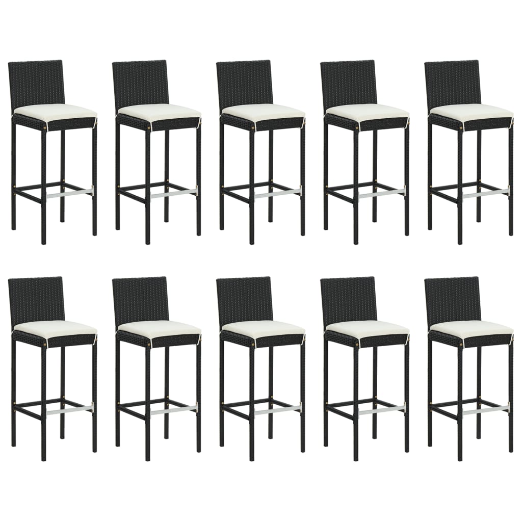 vidaXL 11 Piece Garden Bar Set with Cushions Black Poly Rattan