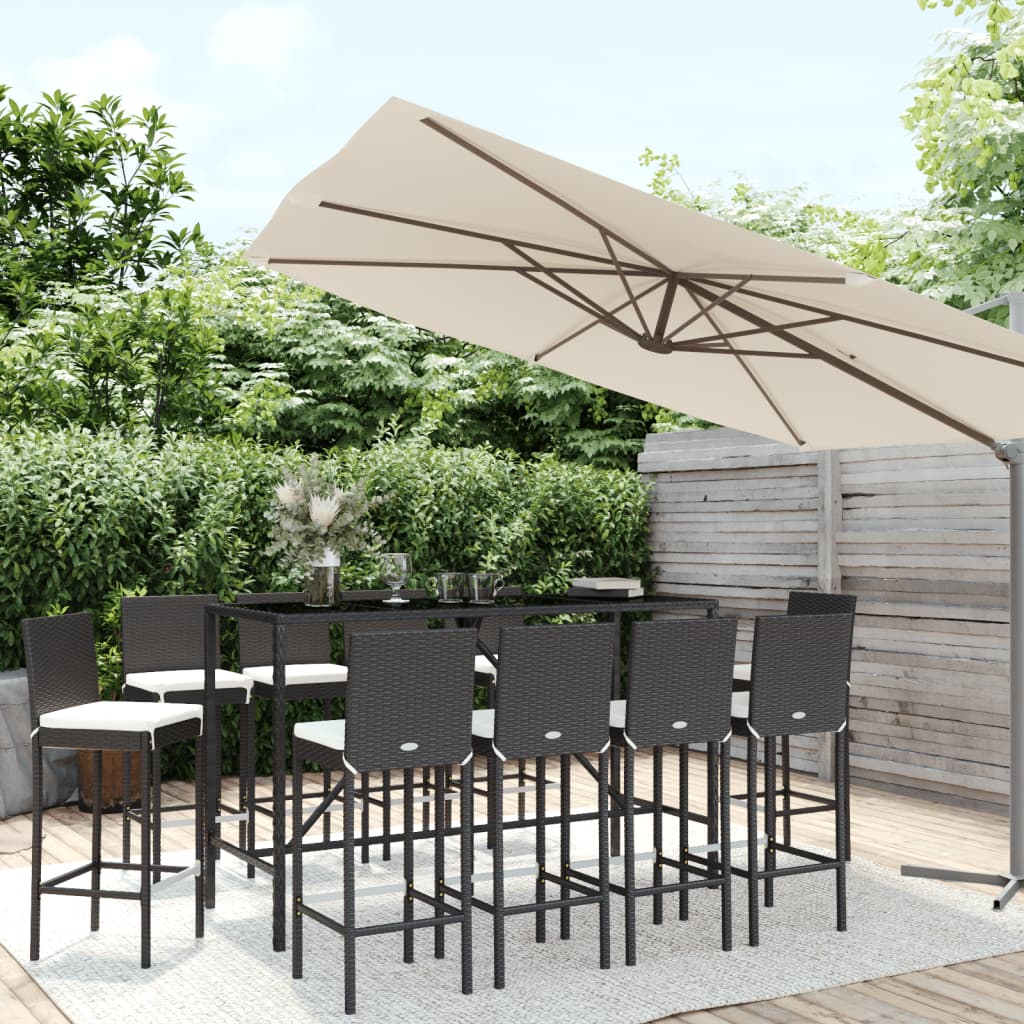 vidaXL 11 Piece Garden Bar Set with Cushions Black Poly Rattan
