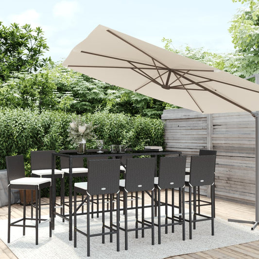 vidaXL 11 Piece Garden Bar Set with Cushions Black Poly Rattan