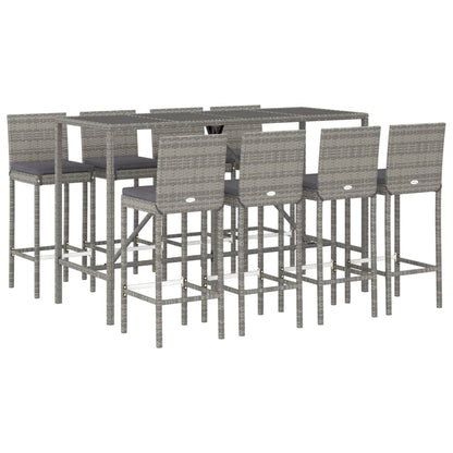 vidaXL 9 Piece Garden Bar Set with Cushions Grey Poly Rattan