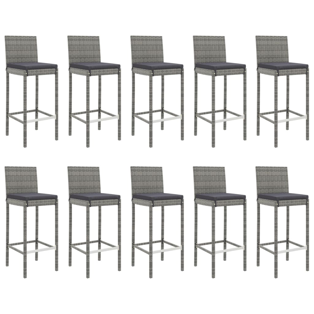 vidaXL 11 Piece Garden Bar Set with Cushions Grey Poly Rattan
