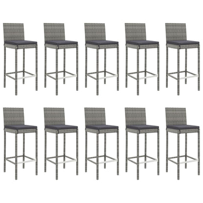 vidaXL 11 Piece Garden Bar Set with Cushions Grey Poly Rattan