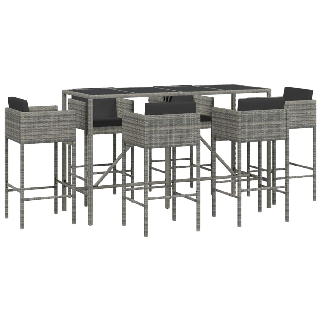 vidaXL 7 Piece Garden Bar Set with Cushions Grey Poly Rattan