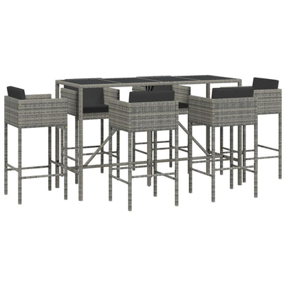 vidaXL 7 Piece Garden Bar Set with Cushions Grey Poly Rattan