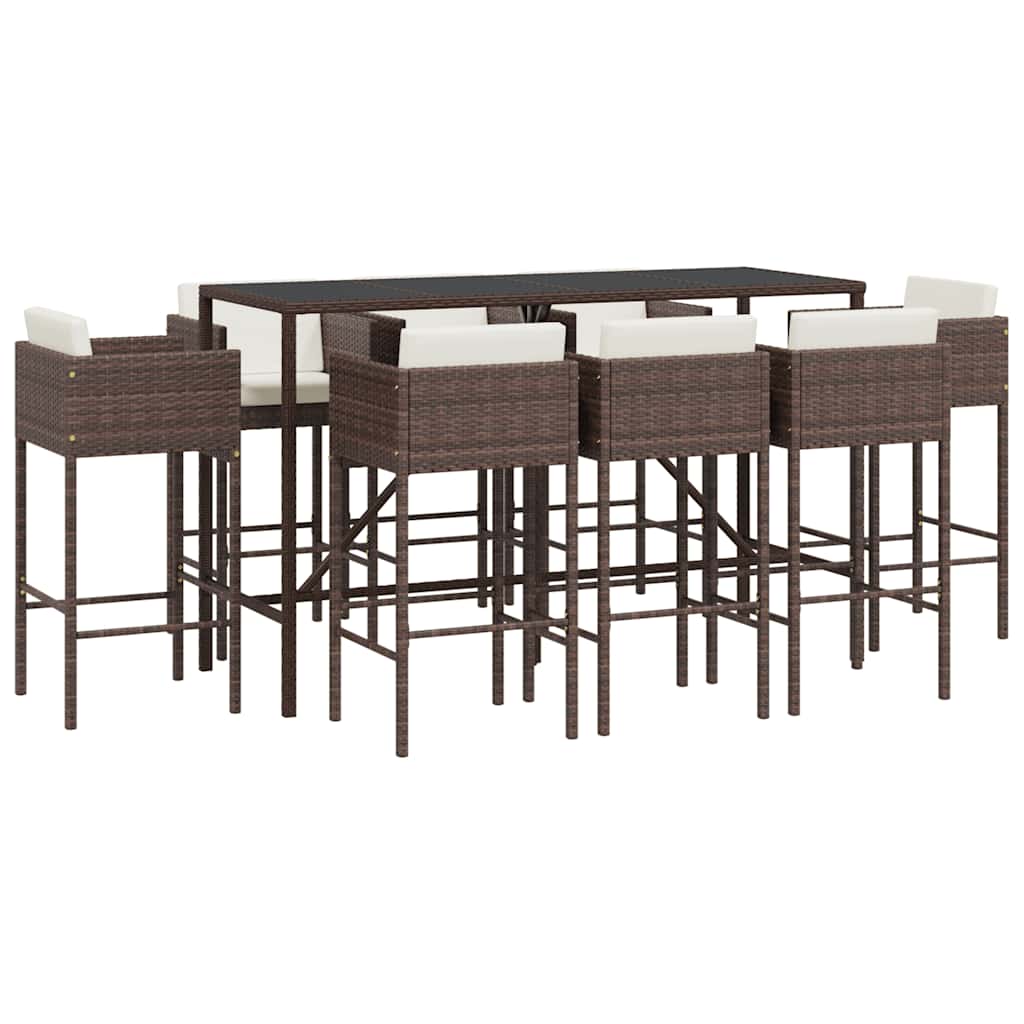 vidaXL 9 Piece Garden Bar Set with Cushions Brown Poly Rattan