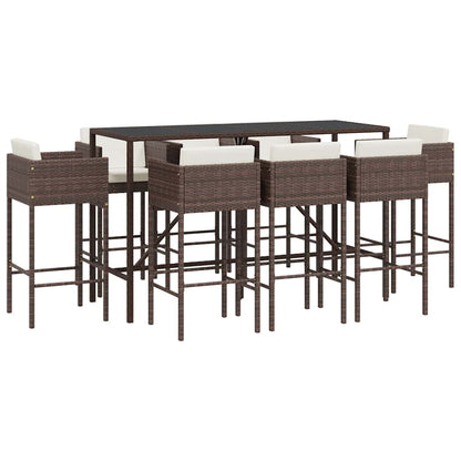 vidaXL 9 Piece Garden Bar Set with Cushions Brown Poly Rattan
