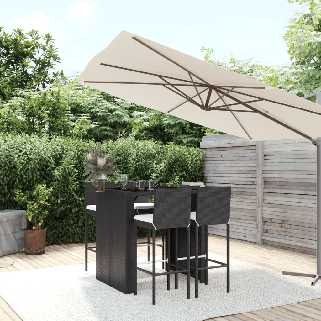 vidaXL 5 Piece Garden Bar Set with Cushions Black Poly Rattan