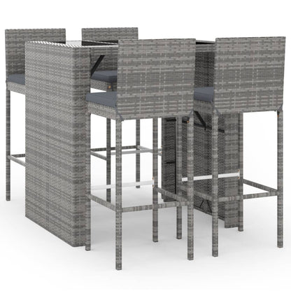 vidaXL 5 Piece Garden Bar Set with Cushions Grey Poly Rattan