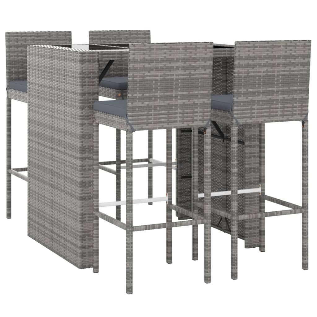 vidaXL 5 Piece Garden Bar Set with Cushions Grey Poly Rattan