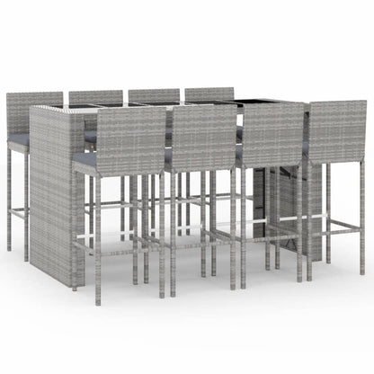 vidaXL 9 Piece Garden Bar Set with Cushions Grey Poly Rattan