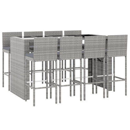 vidaXL 9 Piece Garden Bar Set with Cushions Grey Poly Rattan