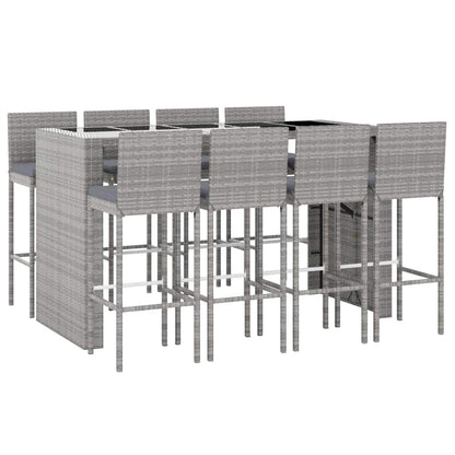 vidaXL 9 Piece Garden Bar Set with Cushions Grey Poly Rattan