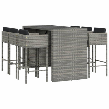 vidaXL 7 Piece Garden Bar Set with Cushions Grey Poly Rattan