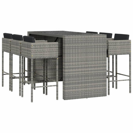 vidaXL 7 Piece Garden Bar Set with Cushions Grey Poly Rattan