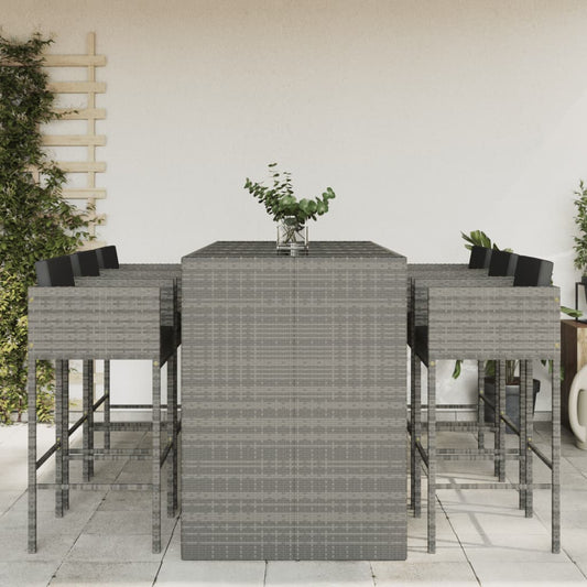vidaXL 7 Piece Garden Bar Set with Cushions Grey Poly Rattan