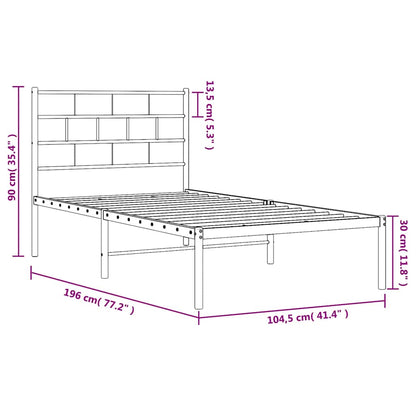 vidaXL Metal Bed Frame without Mattress with Headboard Black 100x190cm