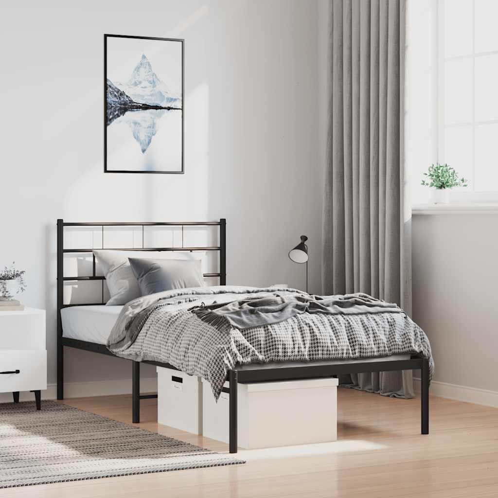vidaXL Metal Bed Frame without Mattress with Headboard Black 100x190cm