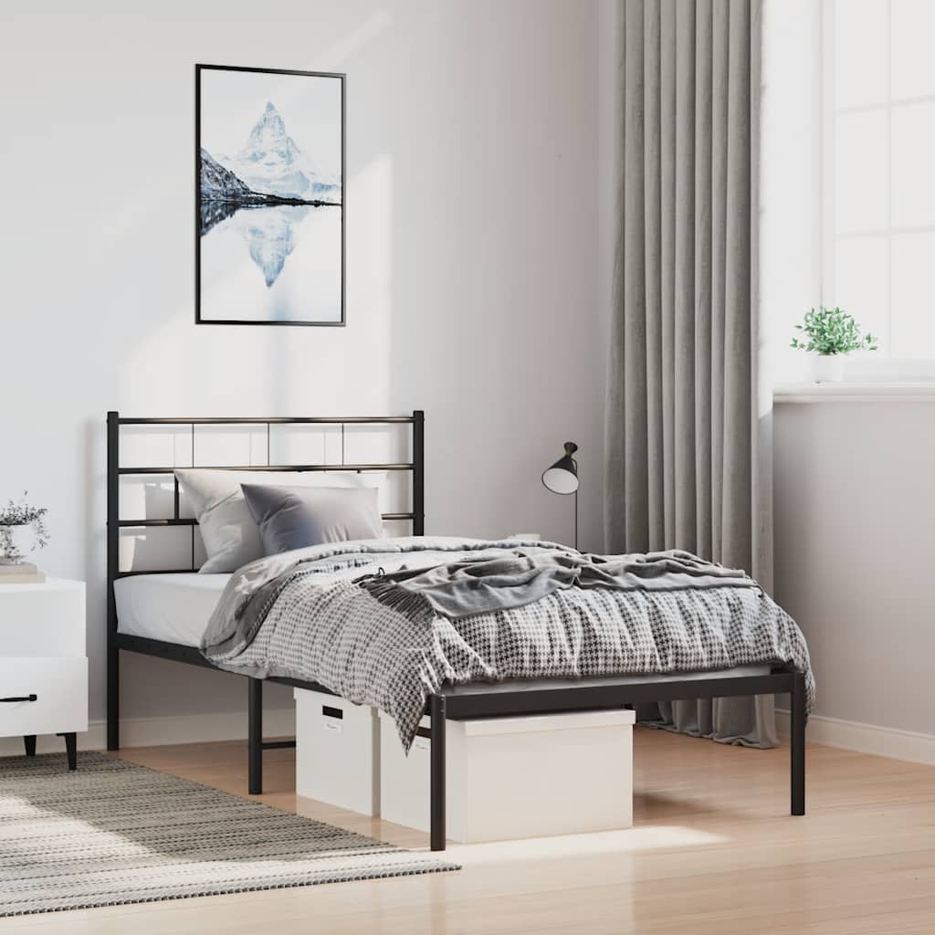 vidaXL Metal Bed Frame without Mattress with Headboard Black 100x200cm