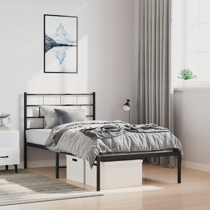 vidaXL Metal Bed Frame without Mattress with Headboard Black 100x200cm