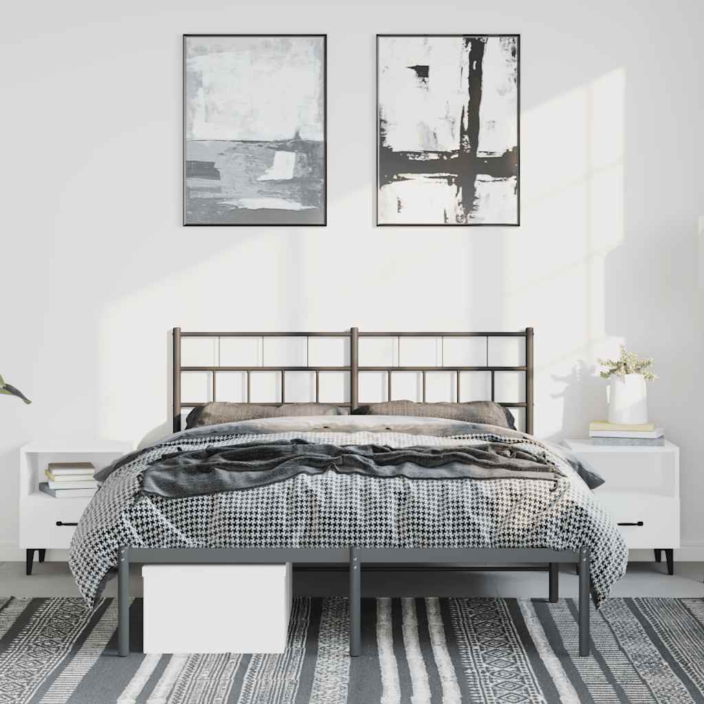 vidaXL Metal Bed Frame without Mattress with Headboard Black 135x190cm
