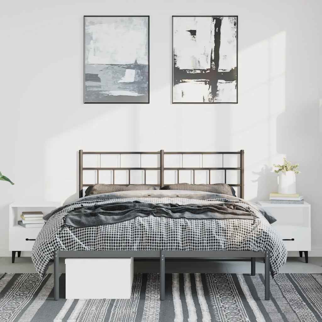 vidaXL Metal Bed Frame without Mattress with Headboard Black 150x200cm