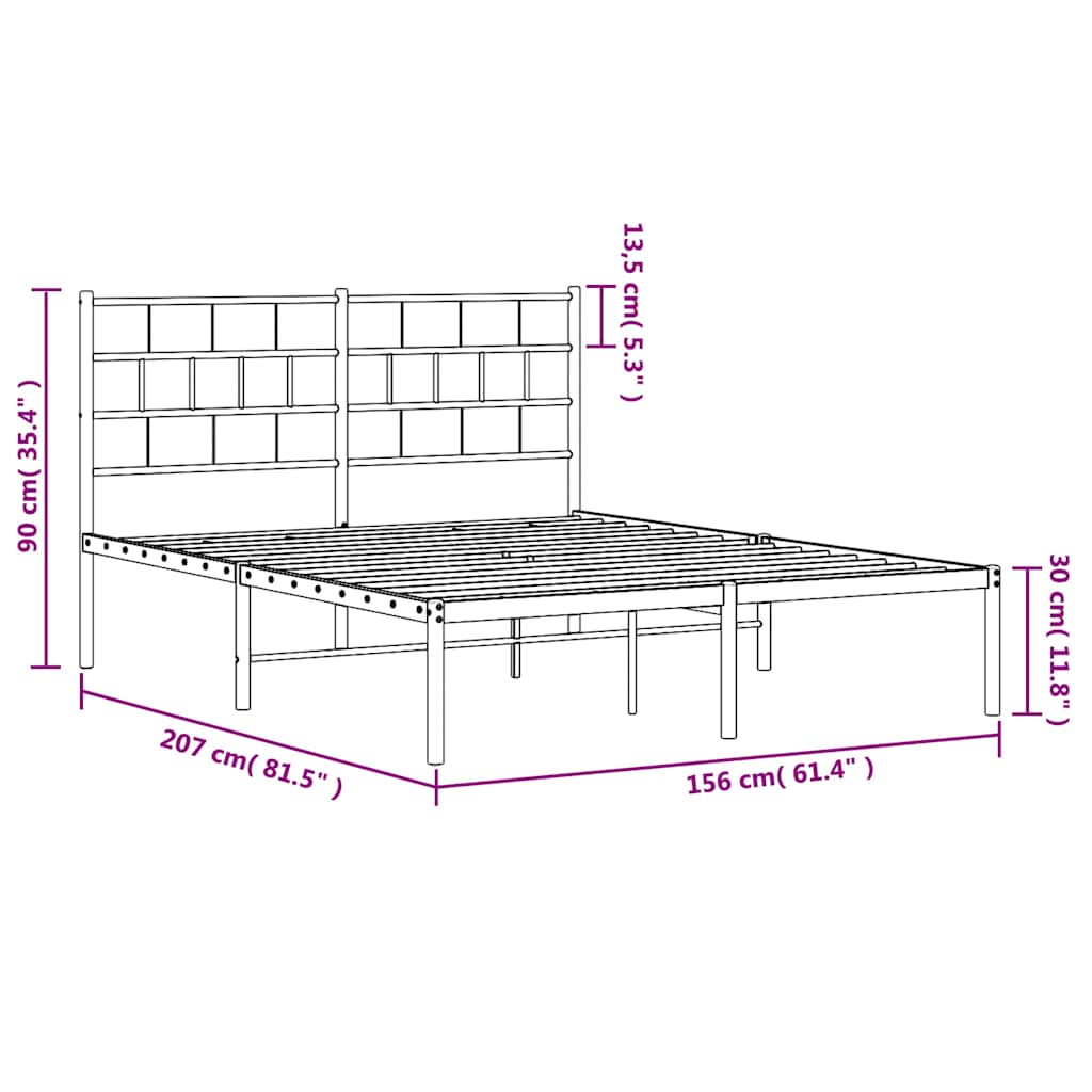 vidaXL Metal Bed Frame without Mattress with Headboard Black 150x200cm