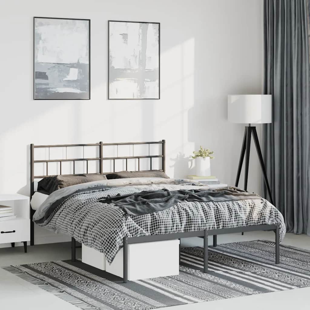 vidaXL Metal Bed Frame without Mattress with Headboard Black 150x200cm