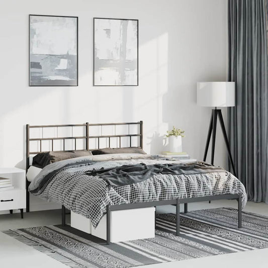 vidaXL Metal Bed Frame without Mattress with Headboard Black 150x200cm