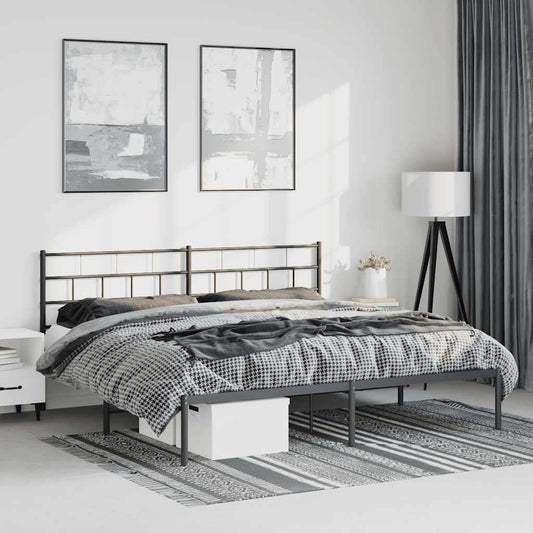 vidaXL Metal Bed Frame without Mattress with Headboard Black 193x203cm