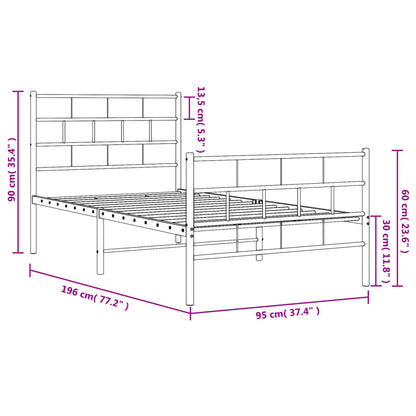 vidaXL Metal Bed Frame without Mattress with Footboard Black 90x190cm