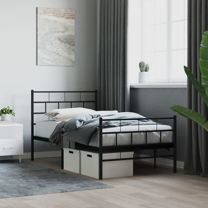 vidaXL Metal Bed Frame without Mattress with Footboard Black 90x190cm