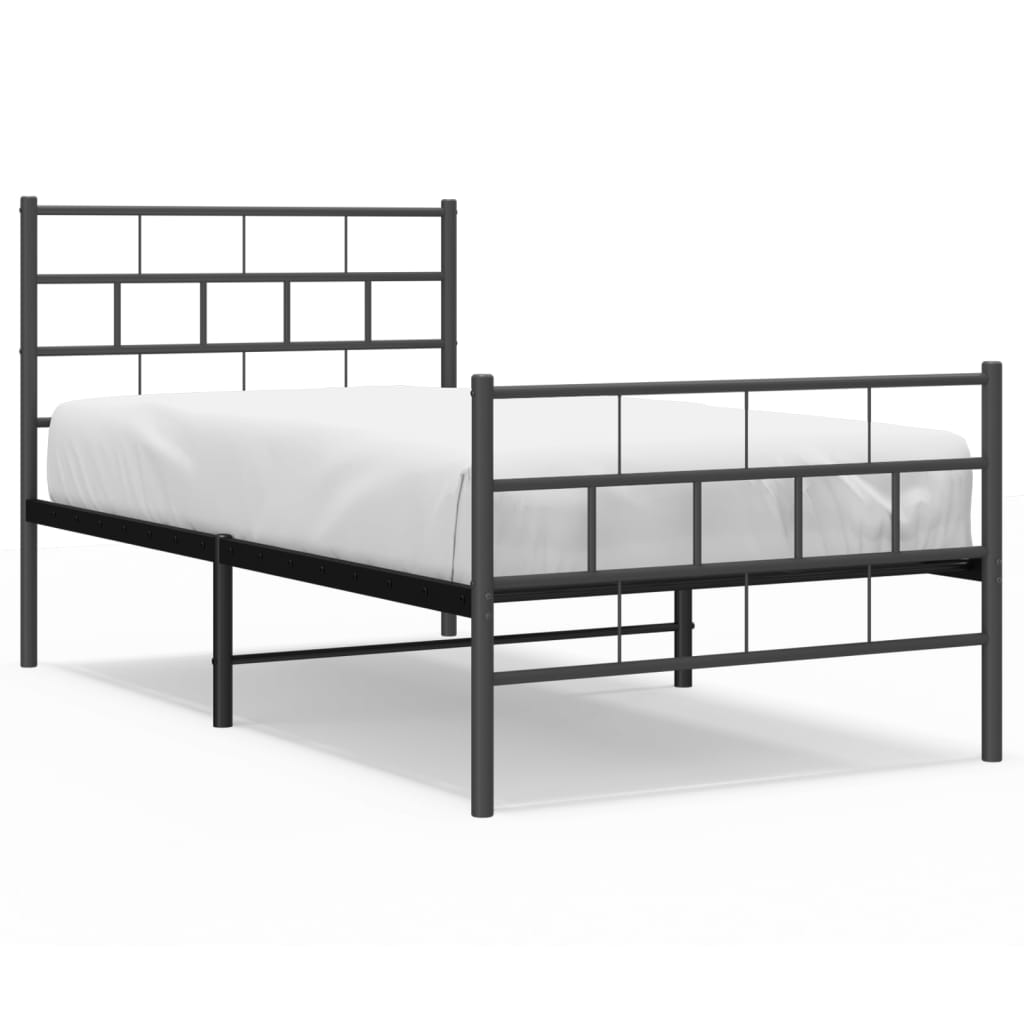 vidaXL Metal Bed Frame without Mattress with Footboard Black 90x200cm