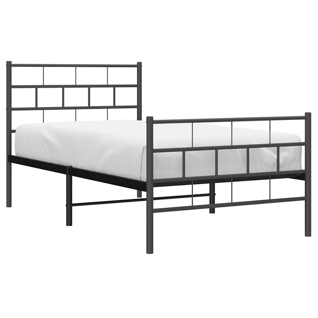 vidaXL Metal Bed Frame without Mattress with Footboard Black 100x200cm