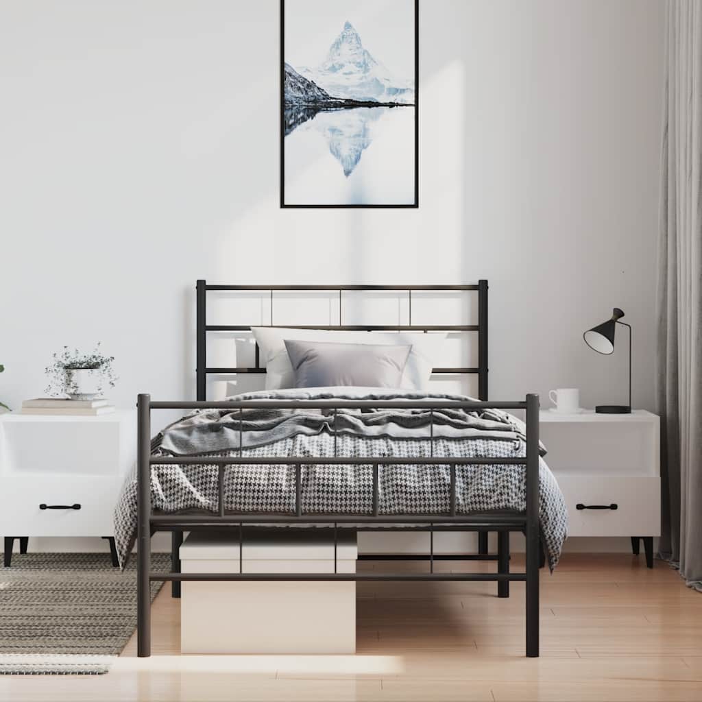 vidaXL Metal Bed Frame without Mattress with Footboard Black 100x200cm