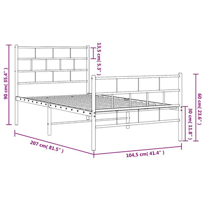 vidaXL Metal Bed Frame without Mattress with Footboard Black 100x200cm