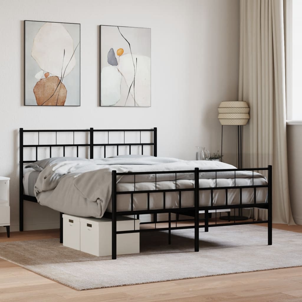vidaXL Metal Bed Frame without Mattress with Footboard Black 120x200cm