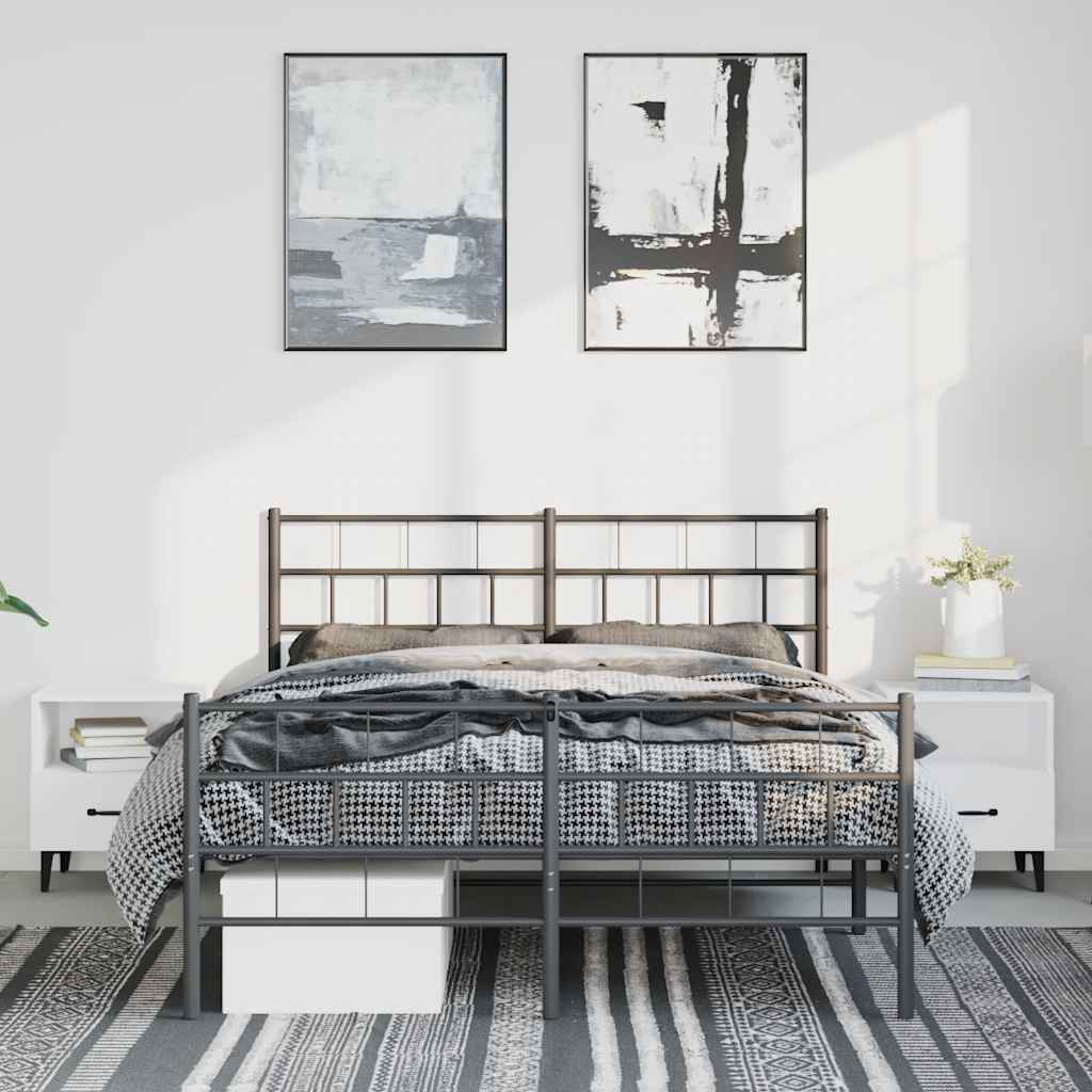 vidaXL Metal Bed Frame without Mattress with Footboard Black 135x190cm