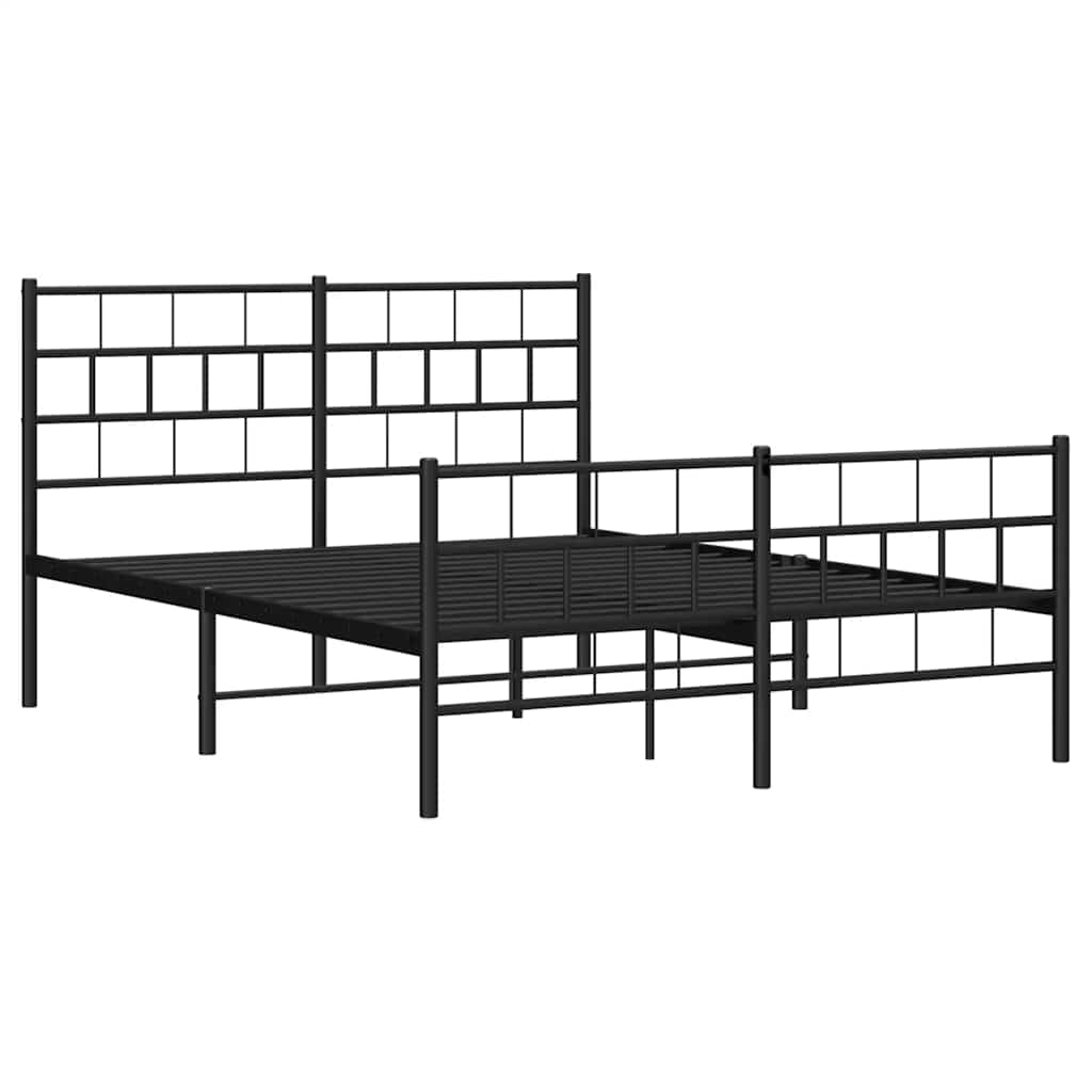 vidaXL Metal Bed Frame without Mattress with Footboard Black 135x190cm
