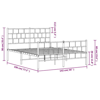 vidaXL Metal Bed Frame without Mattress with Footboard Black 135x190cm