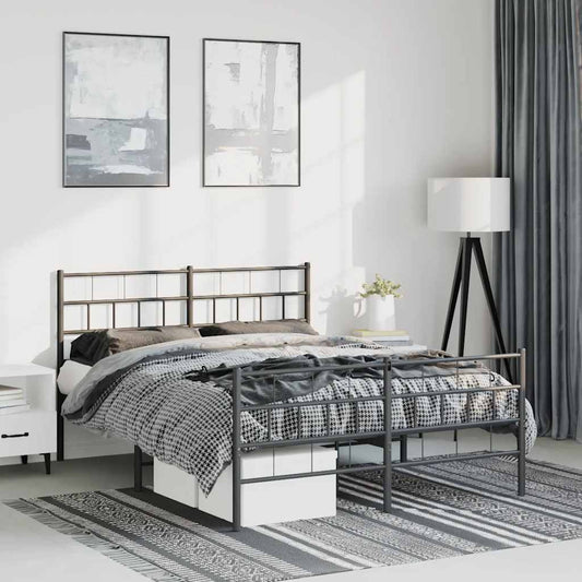 vidaXL Metal Bed Frame without Mattress with Footboard Black 135x190cm