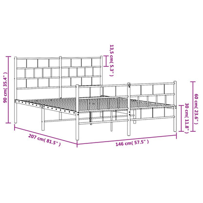 vidaXL Metal Bed Frame without Mattress with Footboard Black 140x200cm