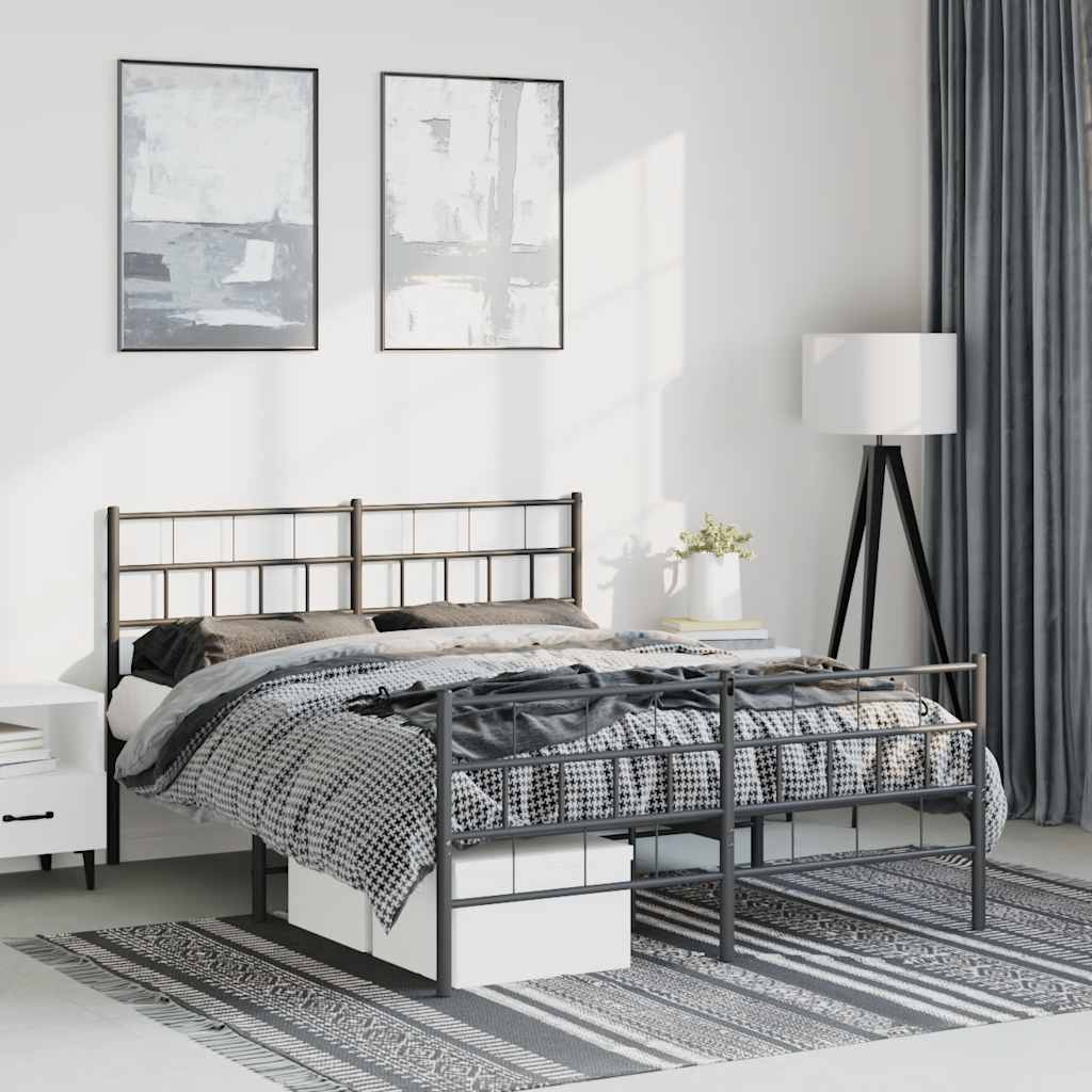 vidaXL Metal Bed Frame without Mattress with Footboard Black 150x200cm