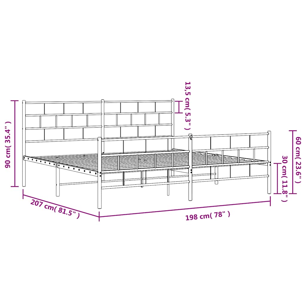vidaXL Metal Bed Frame without Mattress with Footboard Black 193x203cm